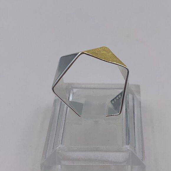 Ring,  NWOT, real 925 sterling silver, real22 karat gold, geometric, adjustable - Picture 3 of 12